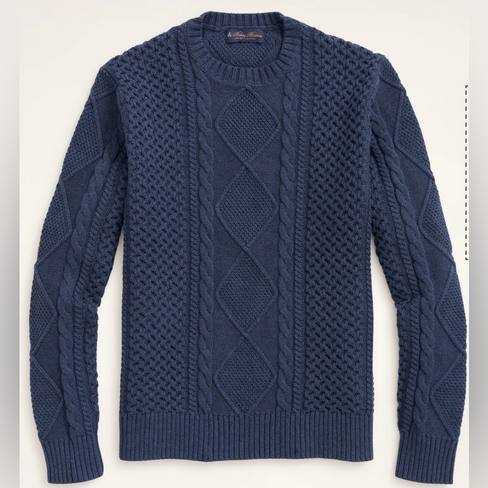 Brooks Brothers Blue Cable-knit Fisherman Sweater XXL